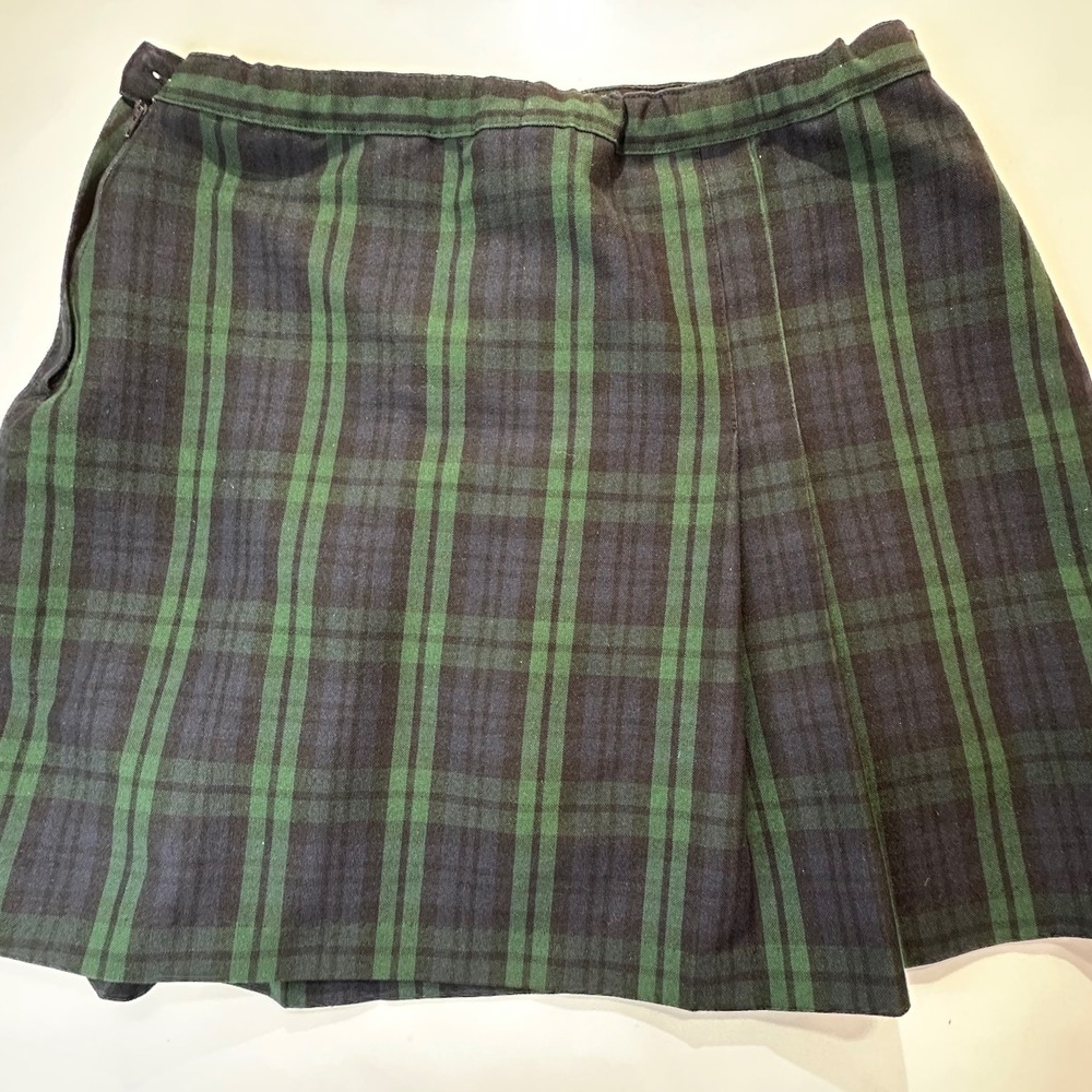 Green Navy Blackwatch Plaid Pleated Skort Mini Skirt Schoolgirl Preppy Academic - Picture 3 of 12